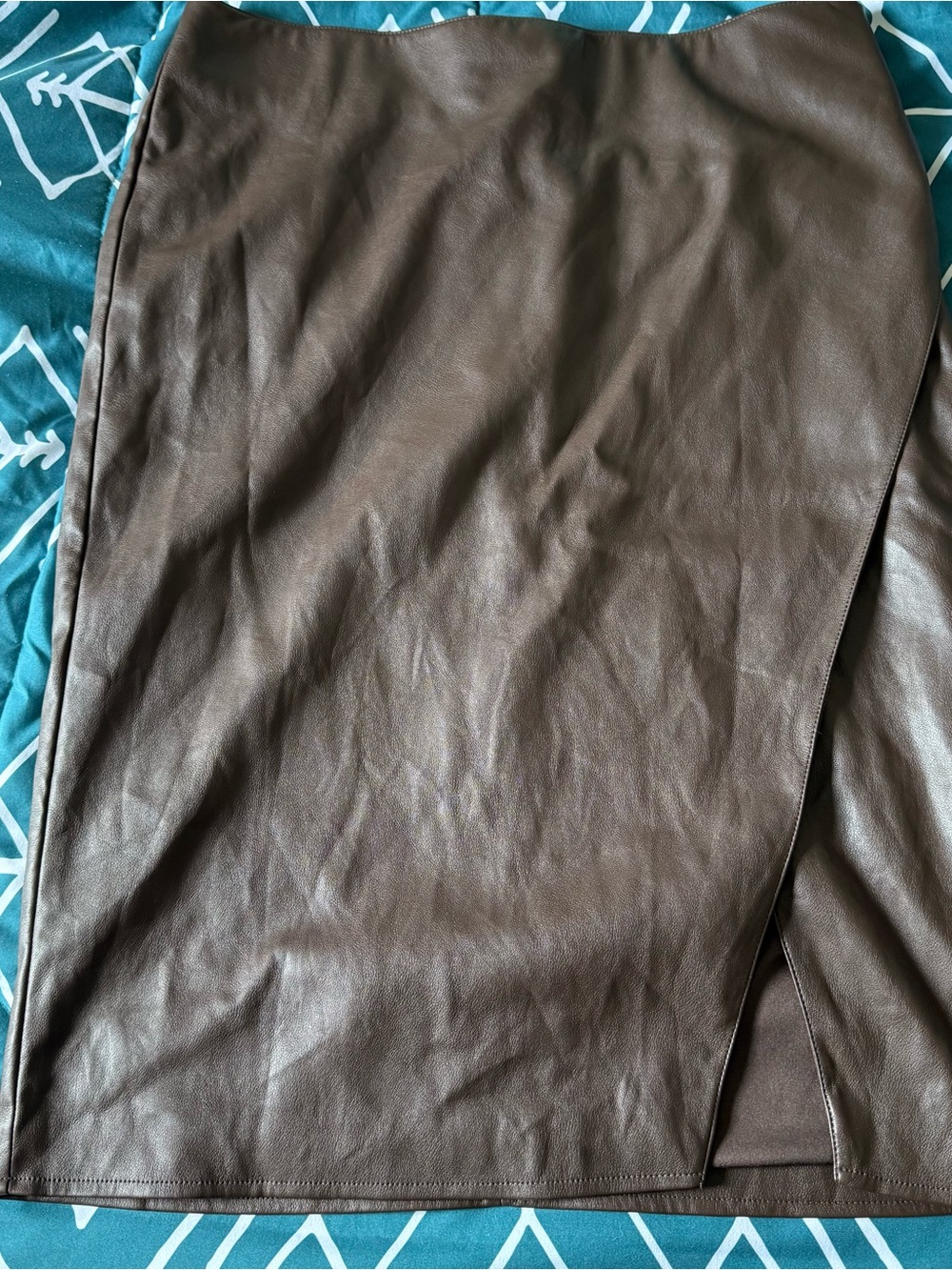 Lularoe Maeve Cross Over Slit Skirt: Faux Leather in Brown